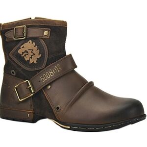 Men's Brown Leather Buckle Boots
